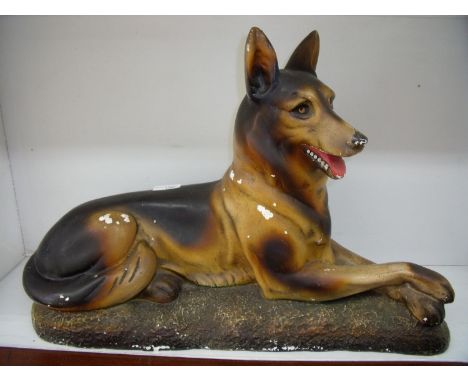 Art Deco style large plaster figure of a seated Alsatian (38cm high) 