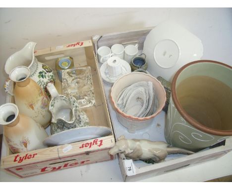 Selection of various ceramics in two boxes including Victorian & later, Masons jug, Crown Devon vases, Shelley tea plates, Ro