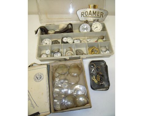 Quantity of various assorted pocket watches, vintage wrist watches, parts and accessories including various glasses and bezel