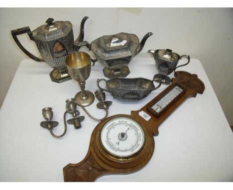 Edwardian carved oak wall mounted aneroid barometer 
