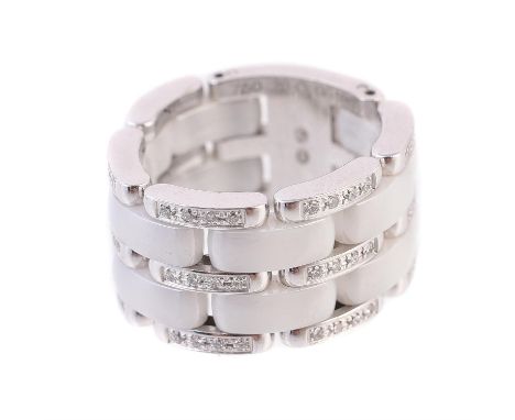 A diamond and white ceramic Ultra ring by Chanel, the polished ceramic links to brilliant cut diamond accented bars, approxim