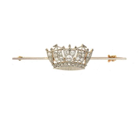 An Edwardian Naval crown sweetheart brooch, circa 1910, the crown set with old brilliant cut and rose cut diamonds, approxima