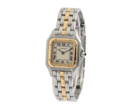 Cartier, Santos, Lady's bi-metal bracelet watch, no. 66921017586Movement: Cal. 157, quartz, 4 jewels Case: Stainless steel ca