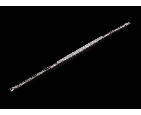 A 1920s diamond bracelet, the graduated articulated squared millegrained panels each set with an old brilliant cut diamond, a