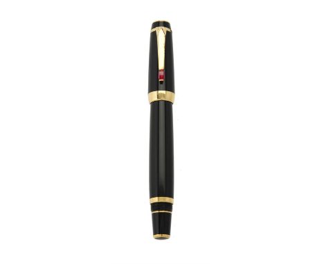Montblanc, Boheme, a black fine liner pen, the cap with a synthetic ruby set clip and cap bandCondition Report: No personal e
