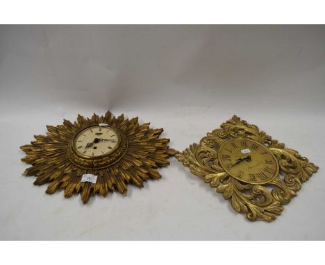 SMITH'S WALL CLOCK IN SUNBURST CASE TOGETHER WITH A FURTHER QUARTZ WALL CLOCK (2)