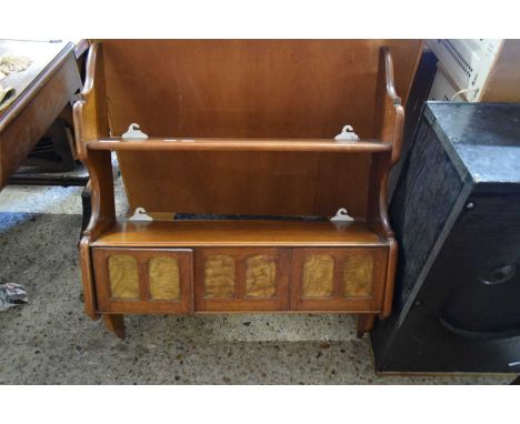 SMALL LATE 19TH CENTURY AMERICAN WALNUT WALL SHELF WITH THREE DOORS AND SMALL DRAWERS, 65CM WIDE