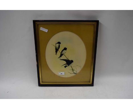 STUDY OF HOUSE MARTINS, COLOURED PRINT, F/G