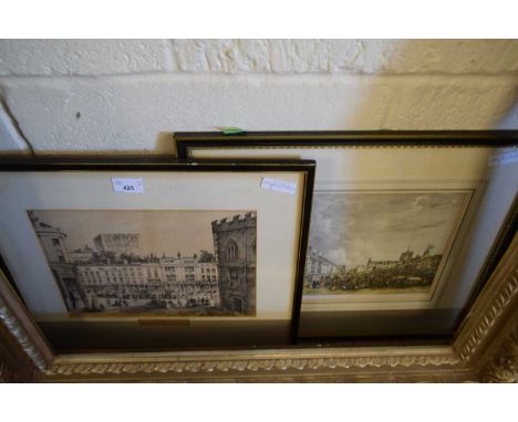 19TH CENTURY COLOURED ENGRAVING, MARKET PLACE, NORWICH, TOGETHER WITH A FURTHER BLACK AND WHITE PRINT OF NORWICH CASTLE AND P