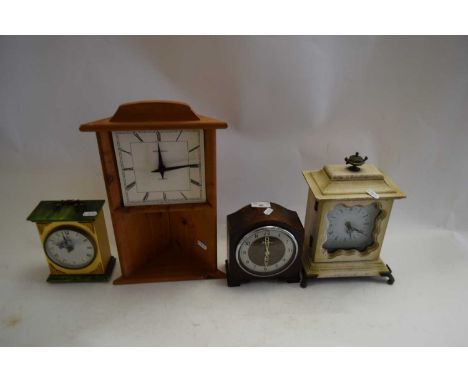 THREE MANTEL CLOCKS AND A SMALL WALL CLOCK (4)