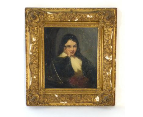 See Amended Details:James Inskipp (1790-1868),A half length portrait of a young girl wearing a white scarf,'A Neopolitan Frui