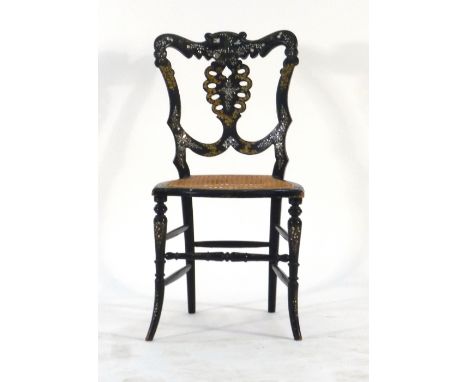 A late 19th century ebonised and mother-of-pearl inlaid side chair