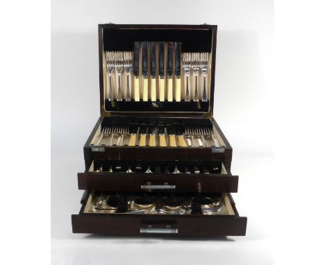 An oak canteen containing a quantity of silver plated flatware   CONDITION REPORT:  Some wear