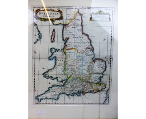 Morden R. : Britannia Saxonica, C. 1722. Camden's Britannia. Later hand colouring in outline. Mounted, framed and glazed. CON