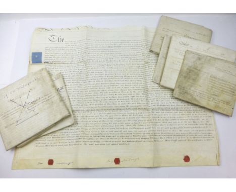 Mortgage & Conveyance documents : A collection of thirteen 19th. Century manuscript  vellum deeds with dates between 1818 and