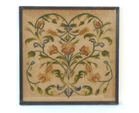 A 19th century long stitch floral tapestry, 55 x 55 cm, together with another smaller example CONDITION REPORT: Good for age,