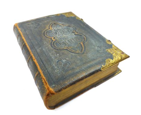 Family Bible with Commentary & Notes by Eadie, Nd. C.1880. Large Folio, full textured leather binding, gilt, with ornamental 