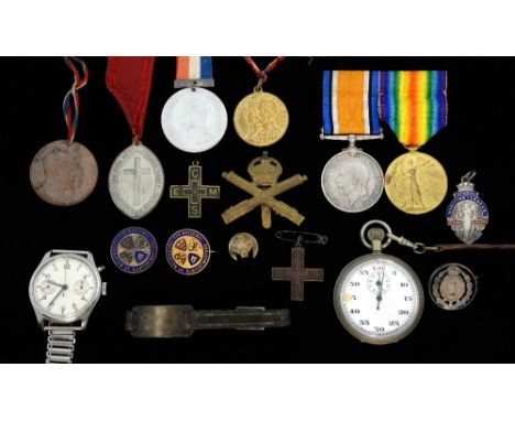 Medal group for Pte. F Ralph,  R W Kent, 19242, other non-military medals, identity bracelet, and two military issue watches,