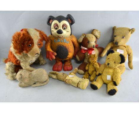 Quantity of vintage soft toys including Sooty, Chad Valley, etc.,