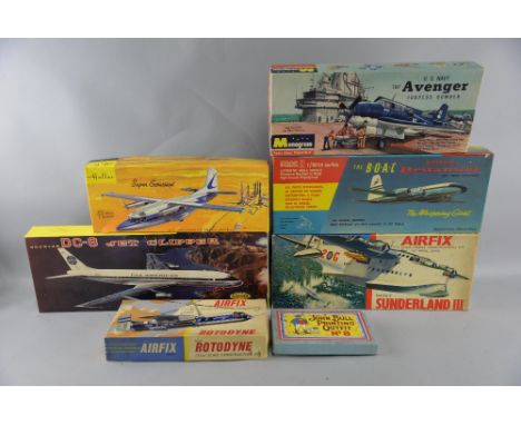 Small selection of boxed aircraft scale model construction kits to include Airfix, Heller and Frog monogram including US Navy