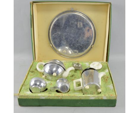 1950's Kavin Kupid chrome and porcelain child's tea service, boxed,