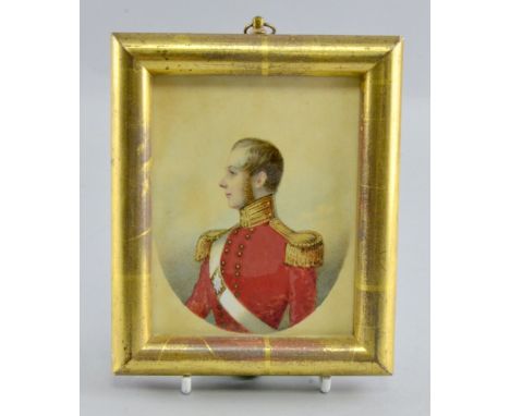 19th century portrait miniature of an army officer in a red jacket,  10cm x 9cm, 
