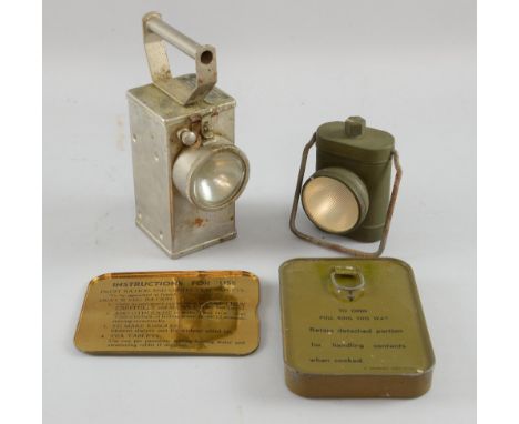 Nife NH10A safety lamp, lamps electrical No.1 and an A.M.F Emergency Ration, unopened,