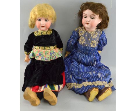 Heubach & Koppledorf bisque headed doll 250.4 with blue sleeping eyes and composition body, open mouth and a Handwerck bisque