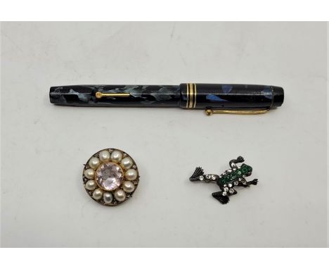A Victorian yellow metal mounted rose gemstone, split pearl and diamond set circular brooch,&nbsp;bezel set mixed round cut p
