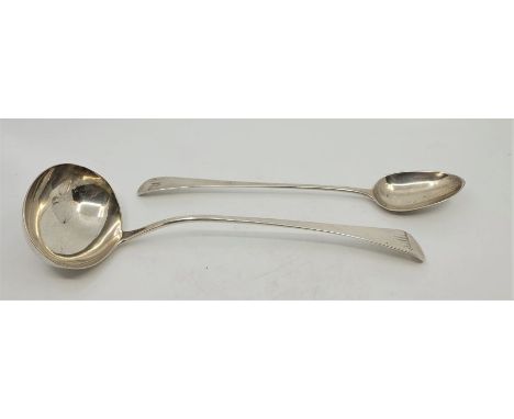 A large George III silver old English pattern ladle, by Richard Crossley, London 1798, length 32cm, together with a George II