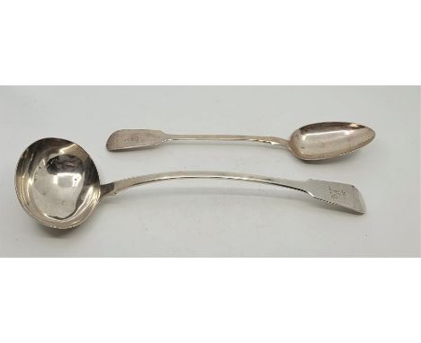 A large George IV silver fiddle pattern ladle, by John &amp; Henry Lias, London 1822, length 36cm, together with a Victorian 