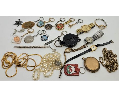 A U.S Army 44 Corps of Engineers compass, together with ten various key rings, costume jewellery and five various dress watch