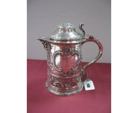 A Georgian Hallmarked Silver Tankard, (makers mark rubbed), London 1771, later converted to a pitcher, of cylindrical form, l