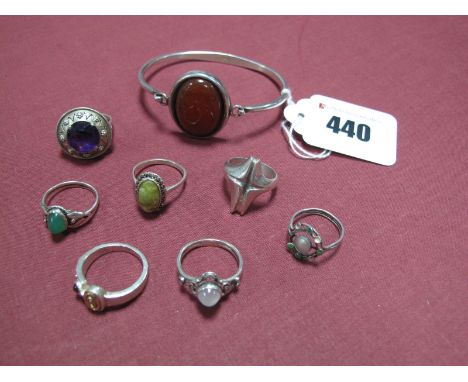 Georg Jensen; A Danish Ring, of stylised cross design, stamped "925S Denmark" "Georg Jensen"; together with six further Conti
