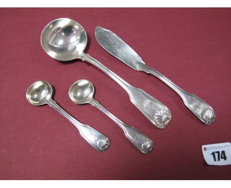 A Pair of Hallmarked Silver Fiddle, Thread and Shell Pattern Salt Spoons, William Eley &amp; William Fearn, London 1780; toge