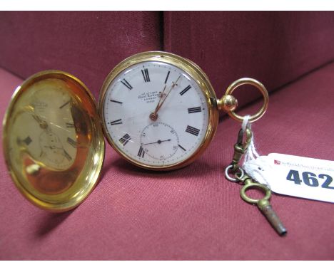 Jas McCabe Royal Exchange London; An 18ct Gold Hunter Pocketwatch, the signed white dial with black Roman numerals and second