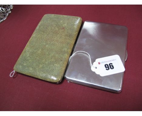 A Hallmarked Silver Cigarette Case, A Wilcox, Birmingham 1940, allover engine turned; A Shagreen Cigarette Case, with interna