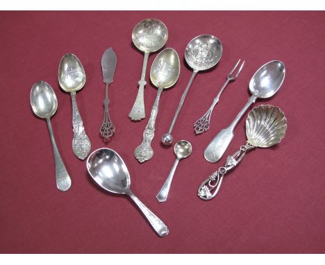 A Victorian Hallmarked Silver Shell Bowl Spoon, George Unite, Birmingham 1858, with fruiting vine handle; together with two A