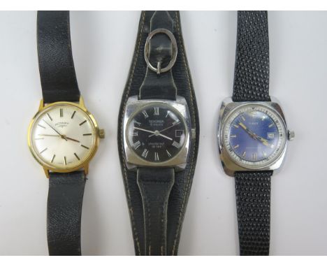 A Gent's SEKONDA shockproof de luxe Wristwatch, Sekonda gold plated watch (both running) and TIMEX (needs attention) 