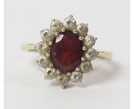 A 9ct Gold, Red and White Stone Dresss Ring, size M.5, 14 x 13mm head, 2.4g 