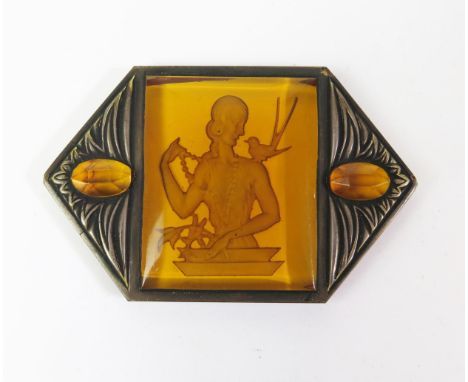 An Art Deco Reverse Cut Glass Figural Panel, 78 x 50mm 