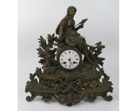 A 19th Century French Spelter Figural Mantle Clock, 38cm tall 