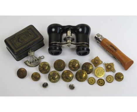 Durham Light Infanty Army Badges, A.A.C badges, pair off ESL opera glasses, etc. 
