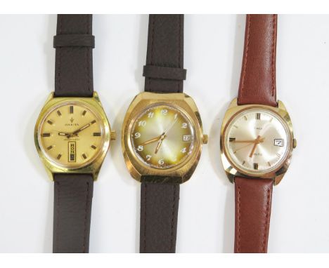 Three Gent's Gold Plated Wristwatches including INVICTA, SEKONDA and TIMEX. Running 