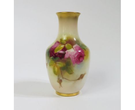 A Royal Worcester Rose Decorated Vase, model 2491, 1928 