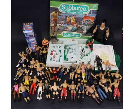 A Collection of Mattel WWE Figures, Subbuteo Game and Thunderbird Collector Sticker Packs 