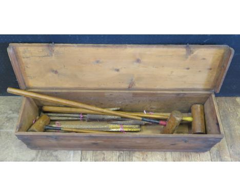 A Vintage Croquet Set In A Wooden Storage Trunk 