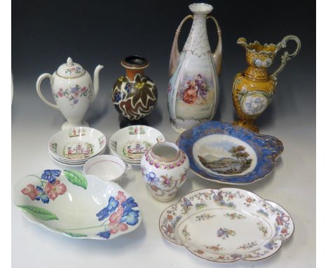 A 19th Century Pratt Ware Dish, Gouda vase, Wedgwood, 'Devon Sprays' coffee pot, Royal Worcester shaped oval dish, Carlton Wa