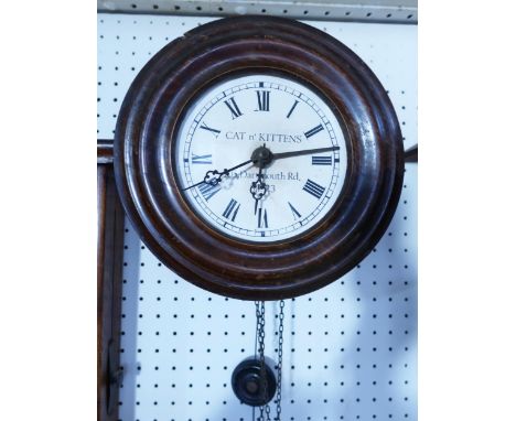 A Small Striking Alarm Wall Clock with 6" paper dial printed CAT &amp; KITTENS 105 Dartmouth Rd. SE23, 26cm diam. overall. No