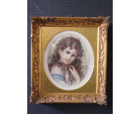 19th Century Portrait Bust of a Young Girl, watercolour, framed &amp; glazed, 51.5 x 45cm 